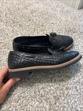 Pons Quintana black woven leather tassel loafers 37